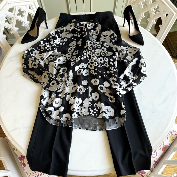 Alice + Olivia Belle Mandarin-Collar Floral-Print Blouse Sz S - Picture 4 of 11